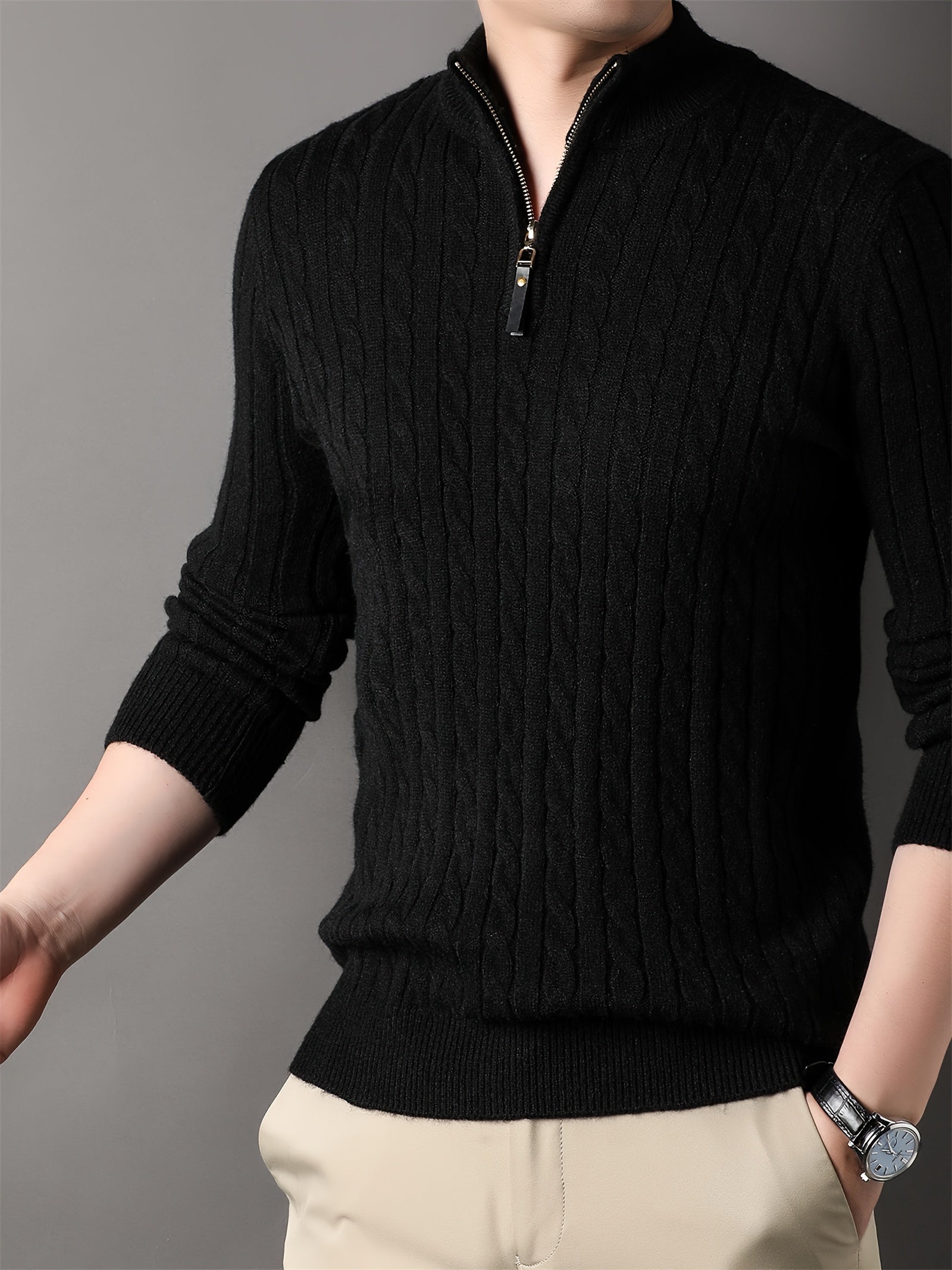 Ulises - Men's cable knit sweater with zipper