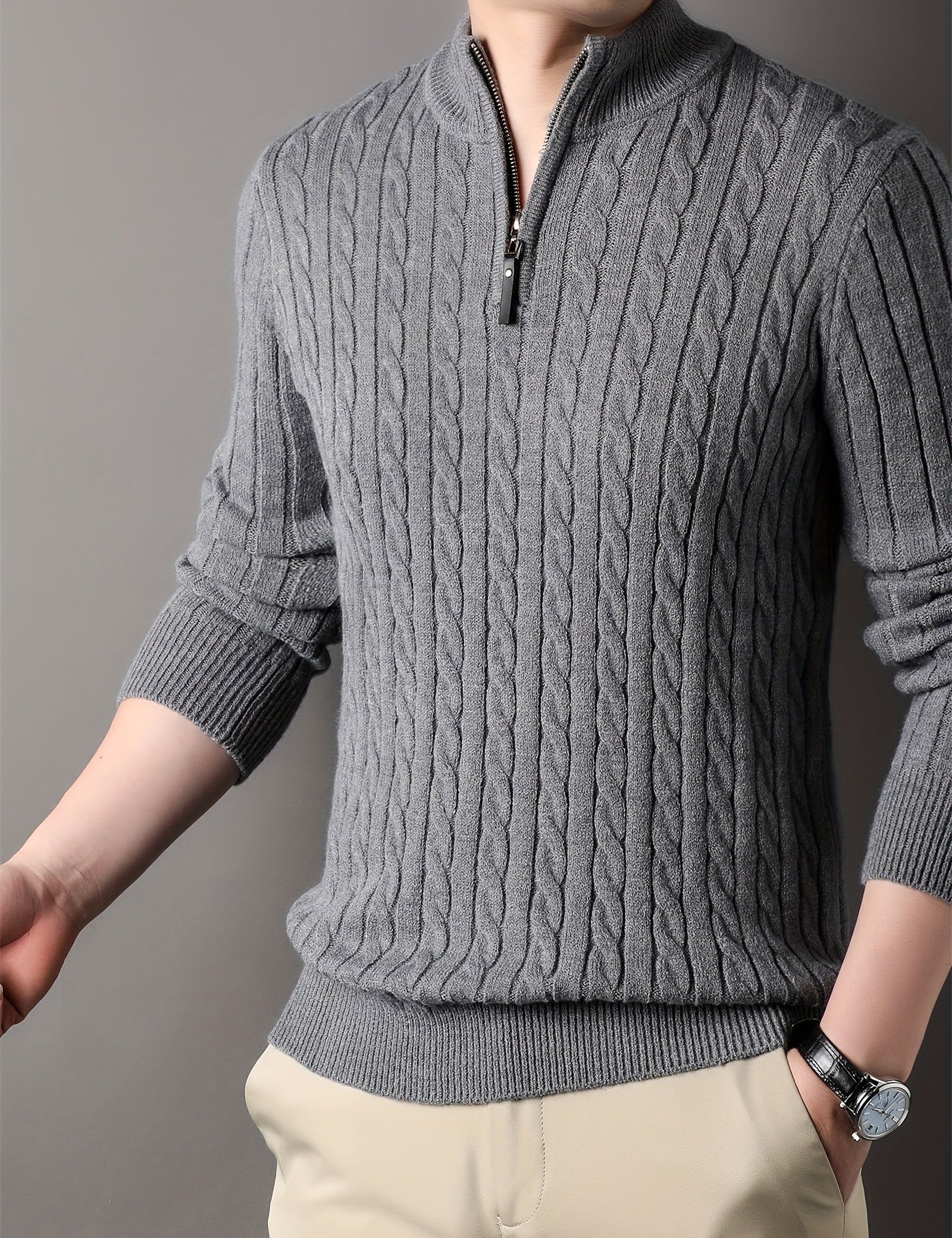 Ulises - Men's cable knit sweater with zipper