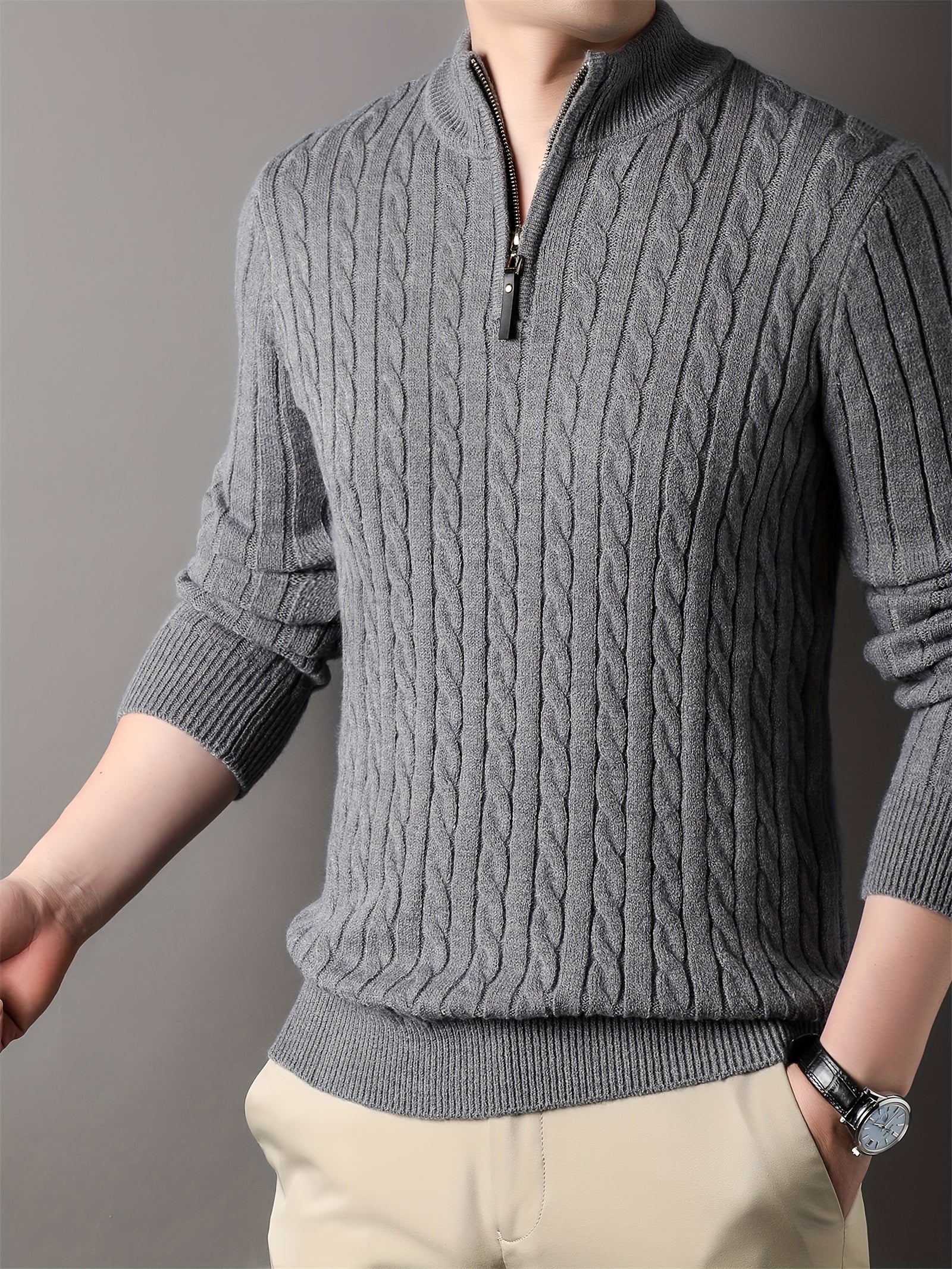 Ulises - Men's cable knit sweater with zipper