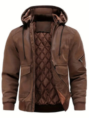 Artur - Hooded Men's Winter Jacket in Windproof and Waterproof PU Leather