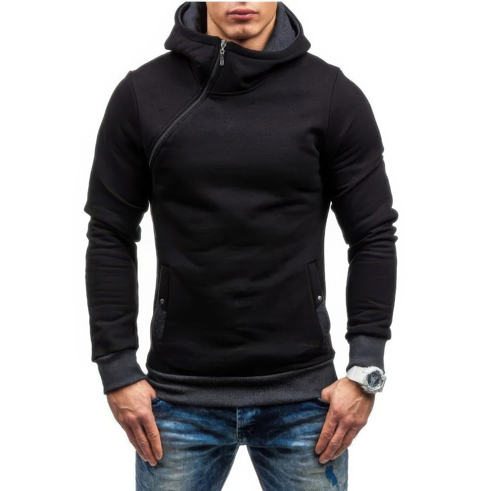 Micah - Men's Narrow Sweater Hoodie with Diagonal Zipper