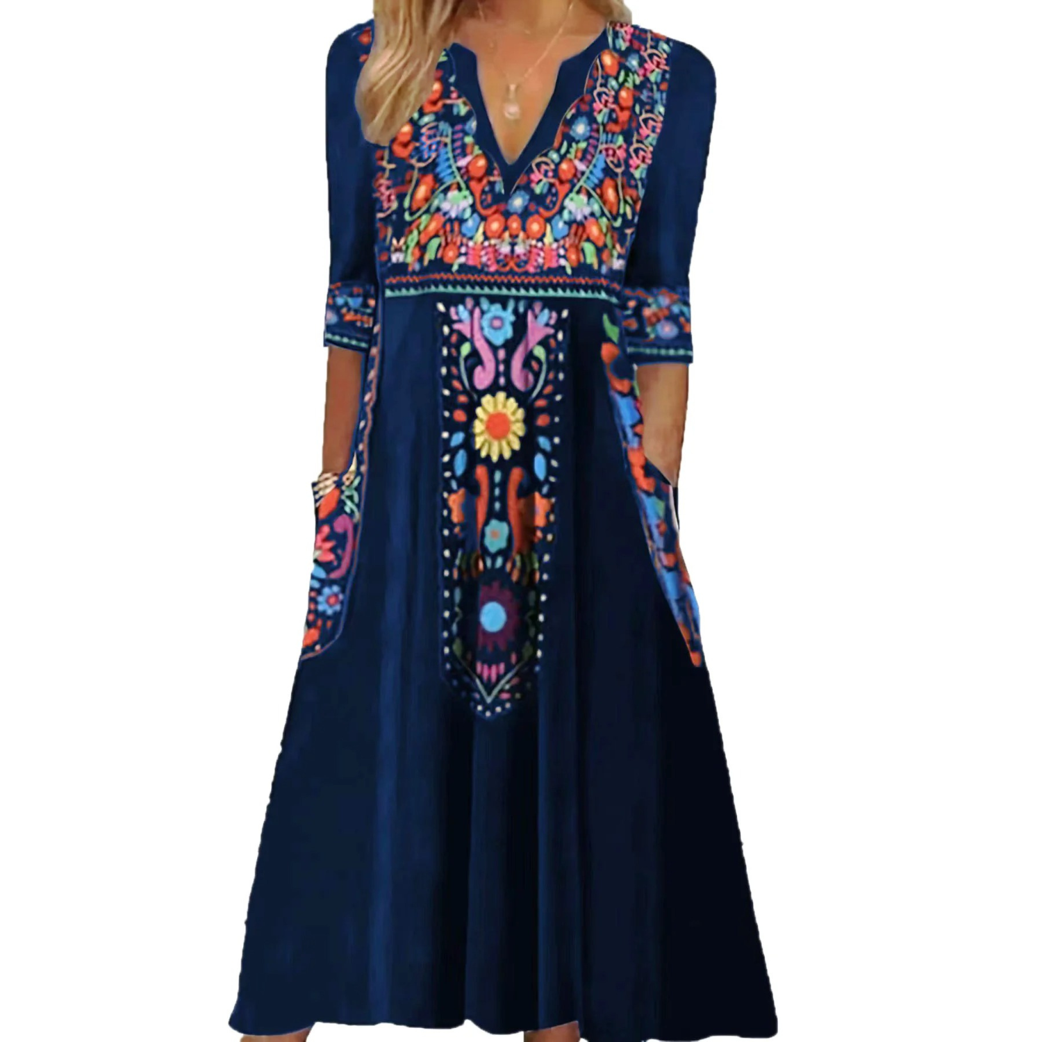 Bridget - Summer Dress with V-neck and Floral Print