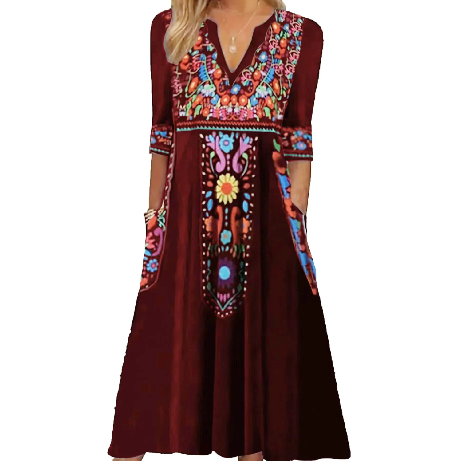 Bridget - Summer Dress with V-neck and Floral Print