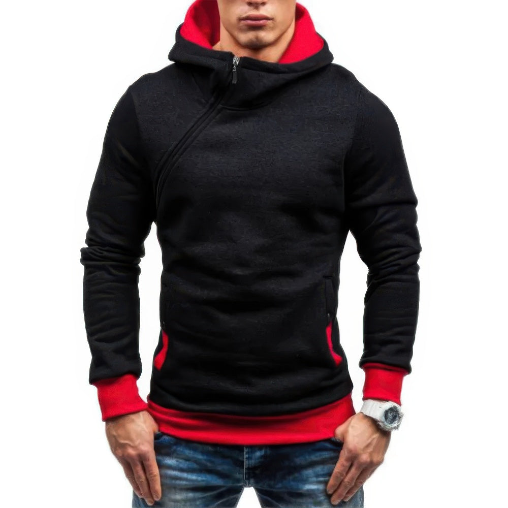 Micah - Men's Narrow Sweater Hoodie with Diagonal Zipper