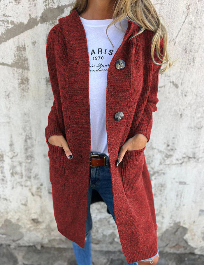 Mikayla - Women's Hooded Knitted Long Cardigan