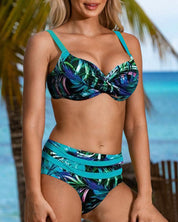 Collins -High-waisted bikini with leaf print