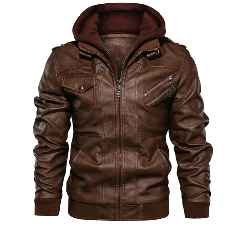 Jackson - Men's fashionable leather jacket with hood