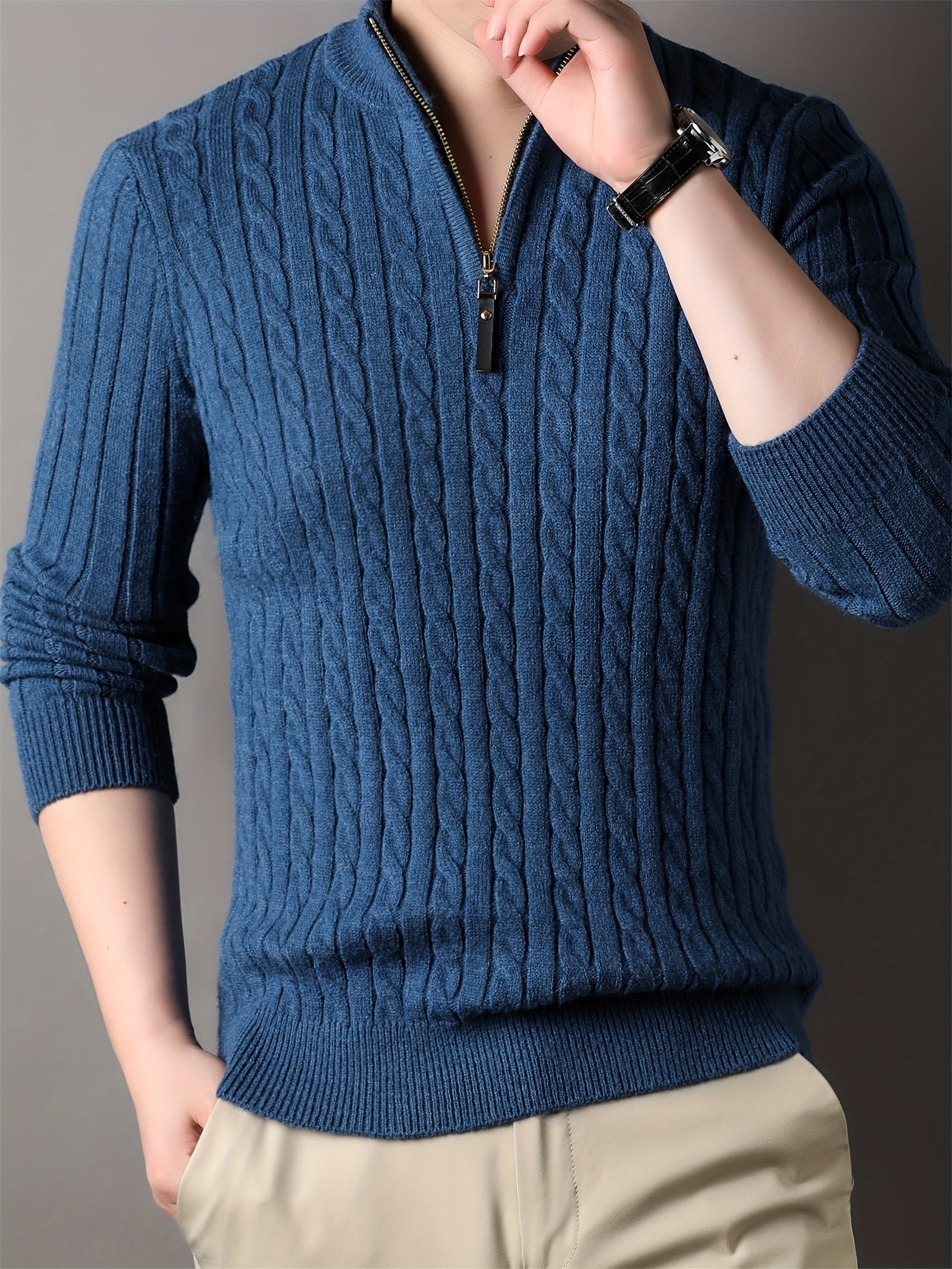 Ulises - Men's cable knit sweater with zipper