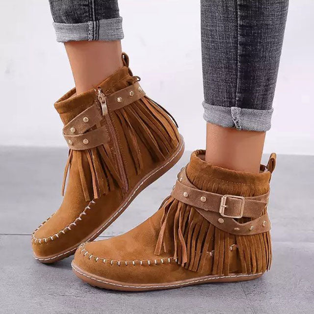 Renske - Vintage Warm Boots with Fringes