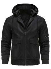 Artur - Hooded Men's Winter Jacket in Windproof and Waterproof PU Leather