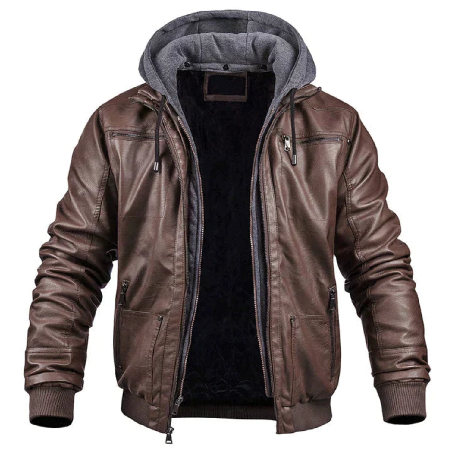 Payton - Leather Jacket with Hood for men