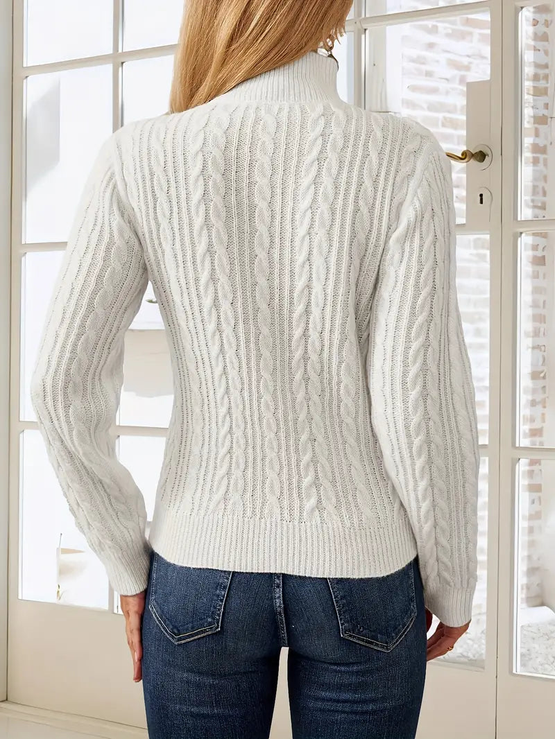 Jennifer - Women's Casual Cable Knit Zip Up Cardigan