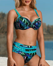 Collins -High-waisted bikini with leaf print