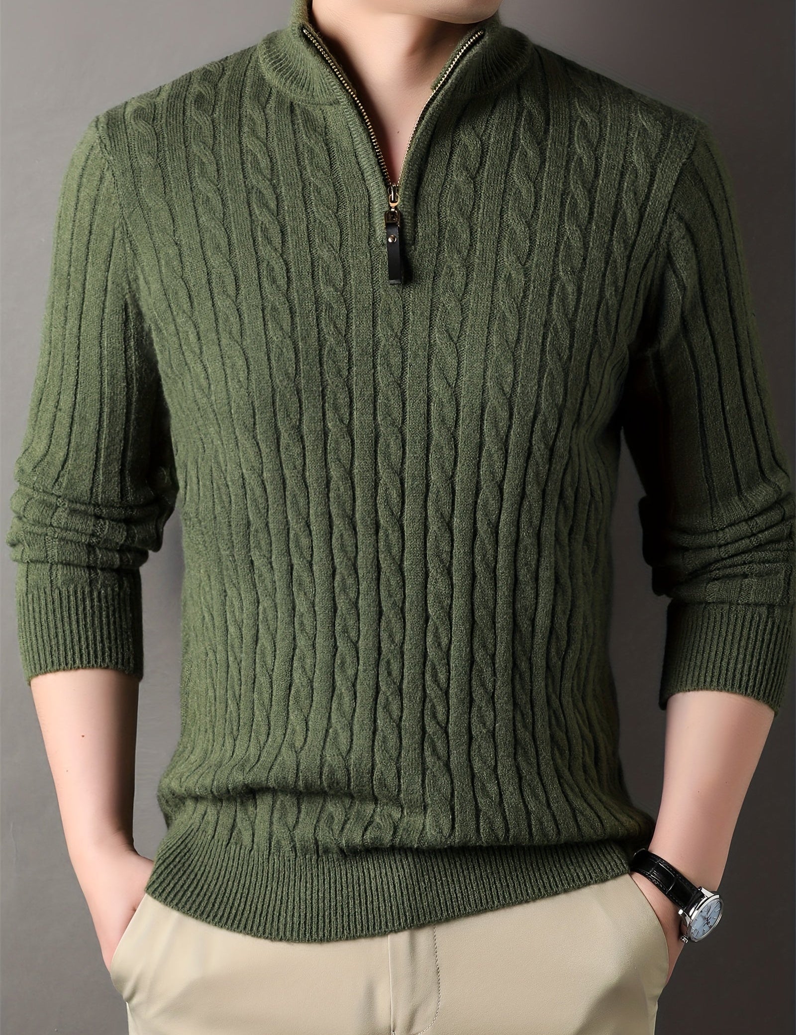 Ulises - Men's cable knit sweater with zipper