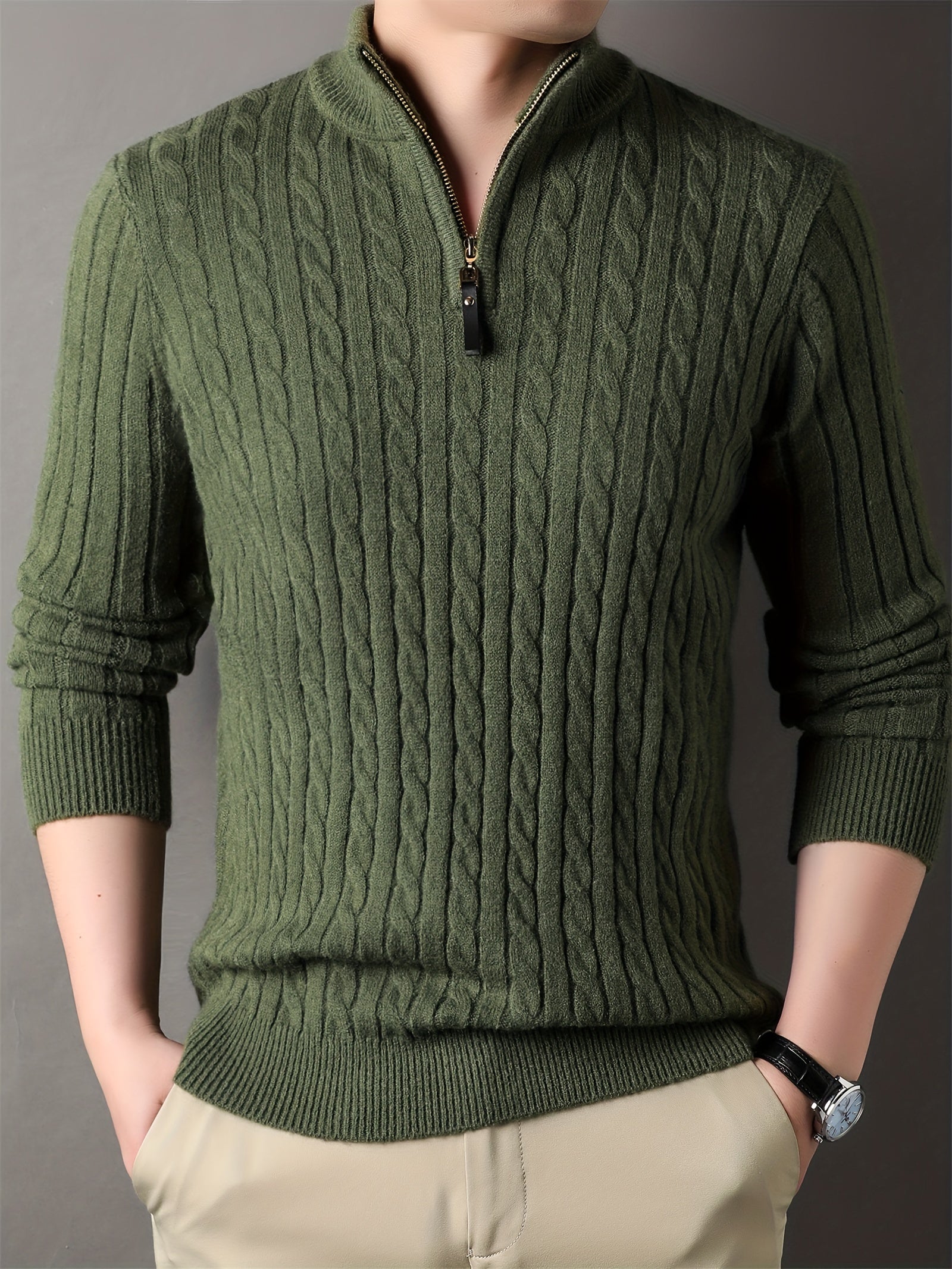 Ulises - Men's cable knit sweater with zipper