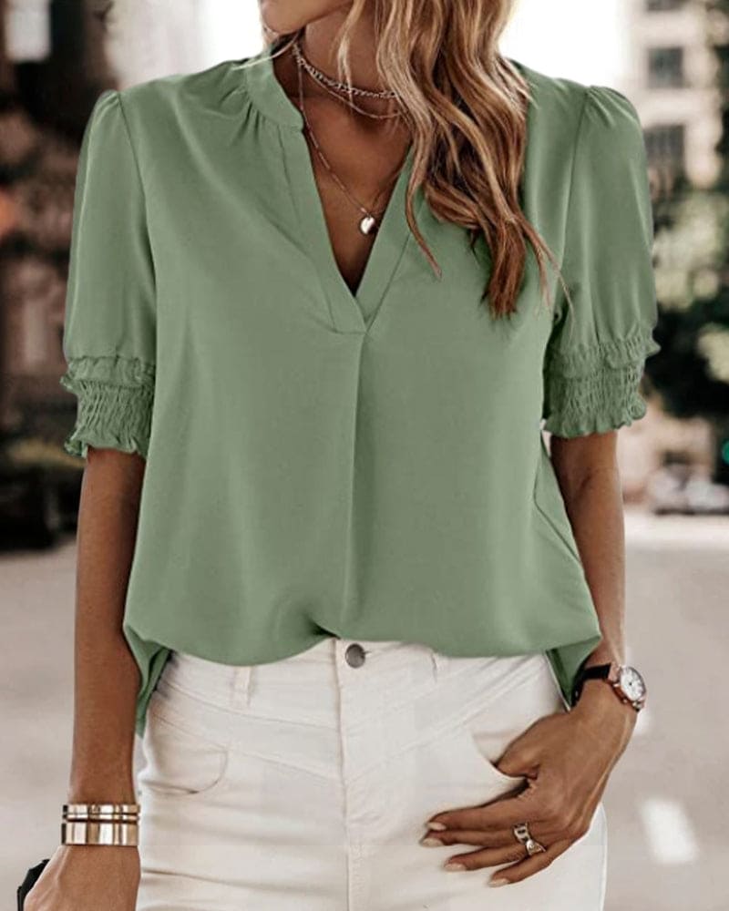 Ada - V-Neck Short Sleeve Blouse