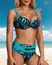 Collins -High-waisted bikini with leaf print