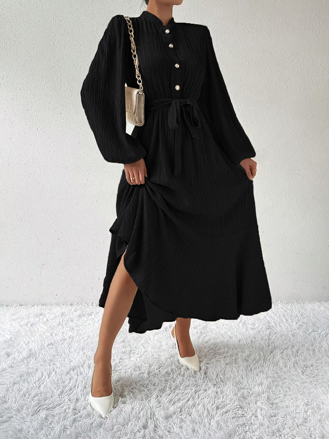 Fernanda -  Dress with long sleeves and a bow belt