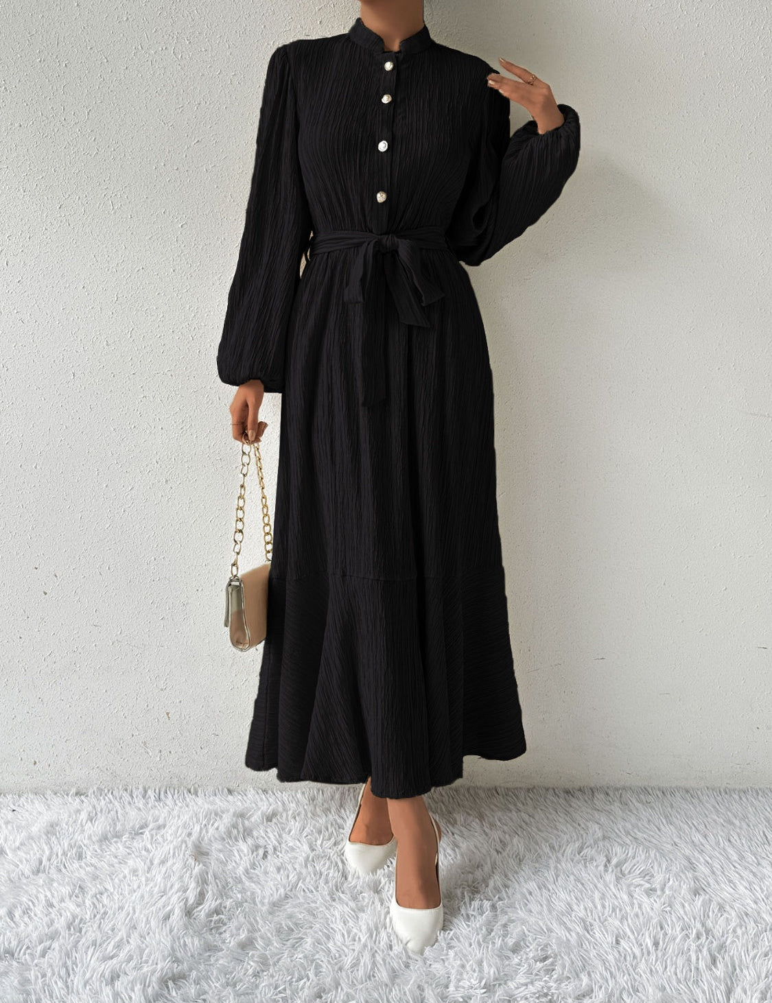 Fernanda -  Dress with long sleeves and a bow belt