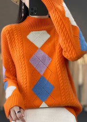 Aleena - Orange Bohemian Roll-Neck Sweater