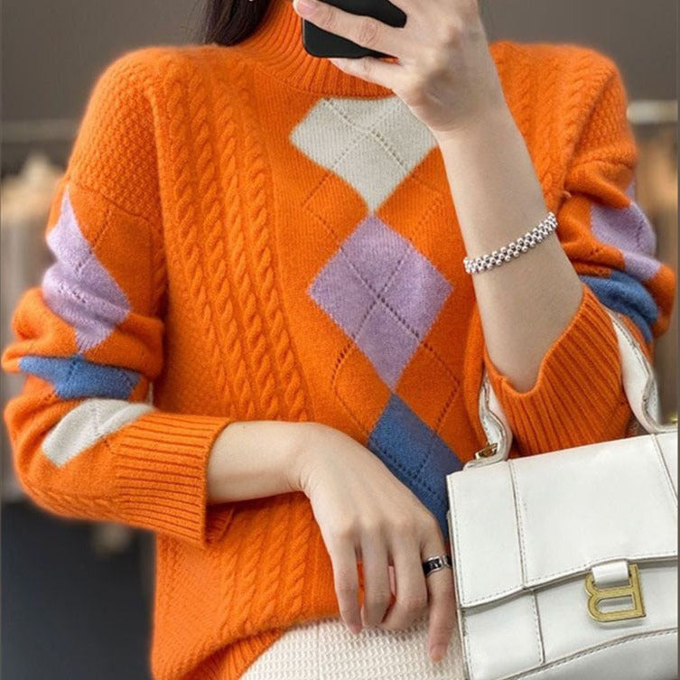 Aleena - Orange Bohemian Roll-Neck Sweater