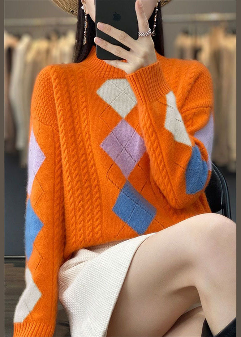 Aleena - Orange Bohemian Roll-Neck Sweater