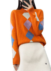 Aleena - Orange Bohemian Roll-Neck Sweater