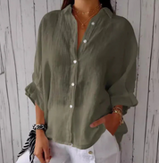 Arleth - Button-fastened cotton-linen blouse