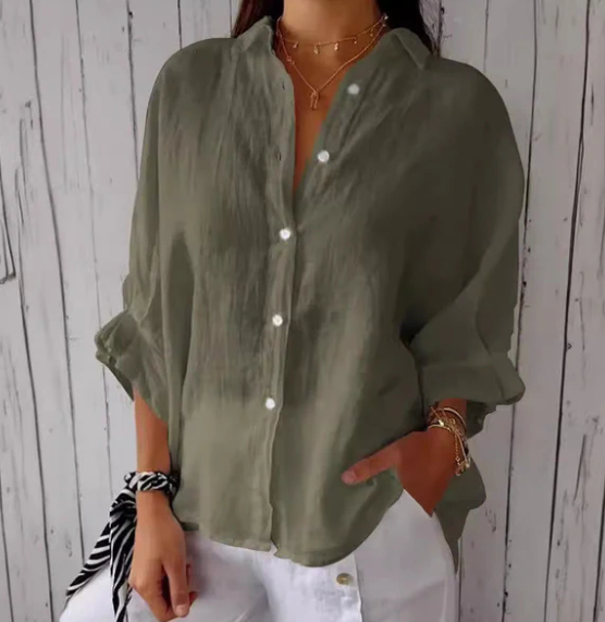 Arleth - Button-fastened cotton-linen blouse