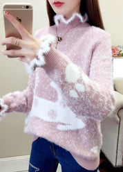 Analia - Casual Sweater with Thick Mink Hair Knit and Ruffles