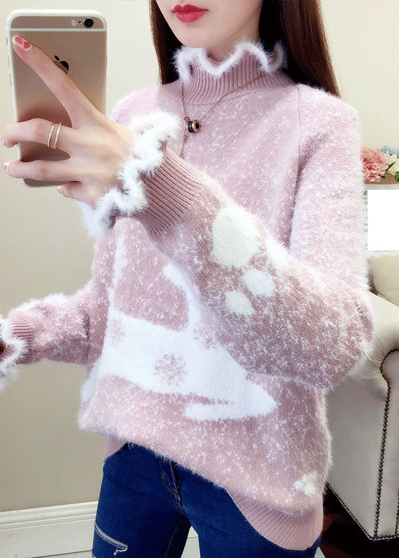 Analia - Casual Sweater with Thick Mink Hair Knit and Ruffles