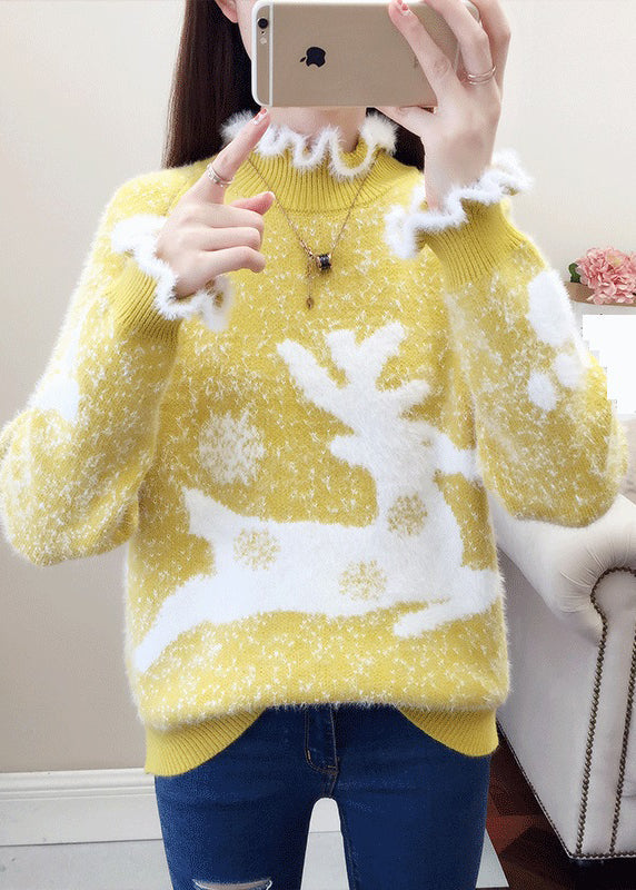 Analia - Casual Sweater with Thick Mink Hair Knit and Ruffles