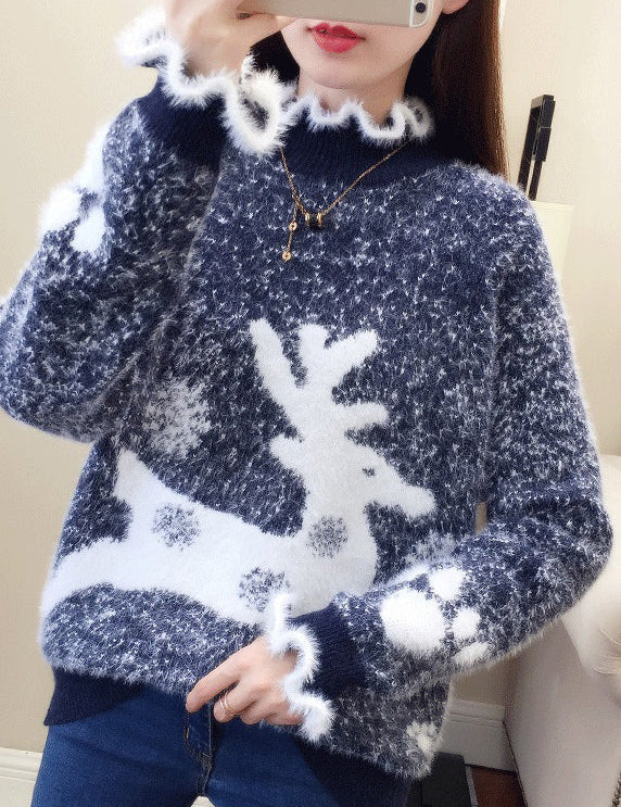 Analia - Casual Sweater with Thick Mink Hair Knit and Ruffles