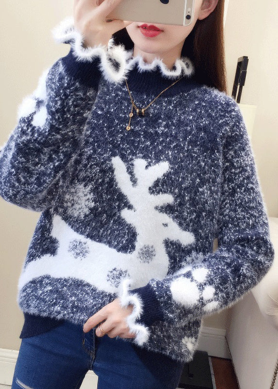 Analia - Casual Sweater with Thick Mink Hair Knit and Ruffles