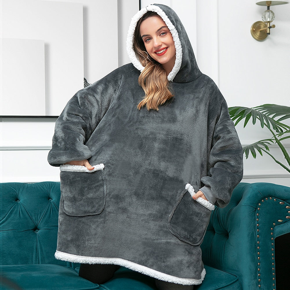 Janny - Lovely combination of soft hooded jacket and cozy blanket in one