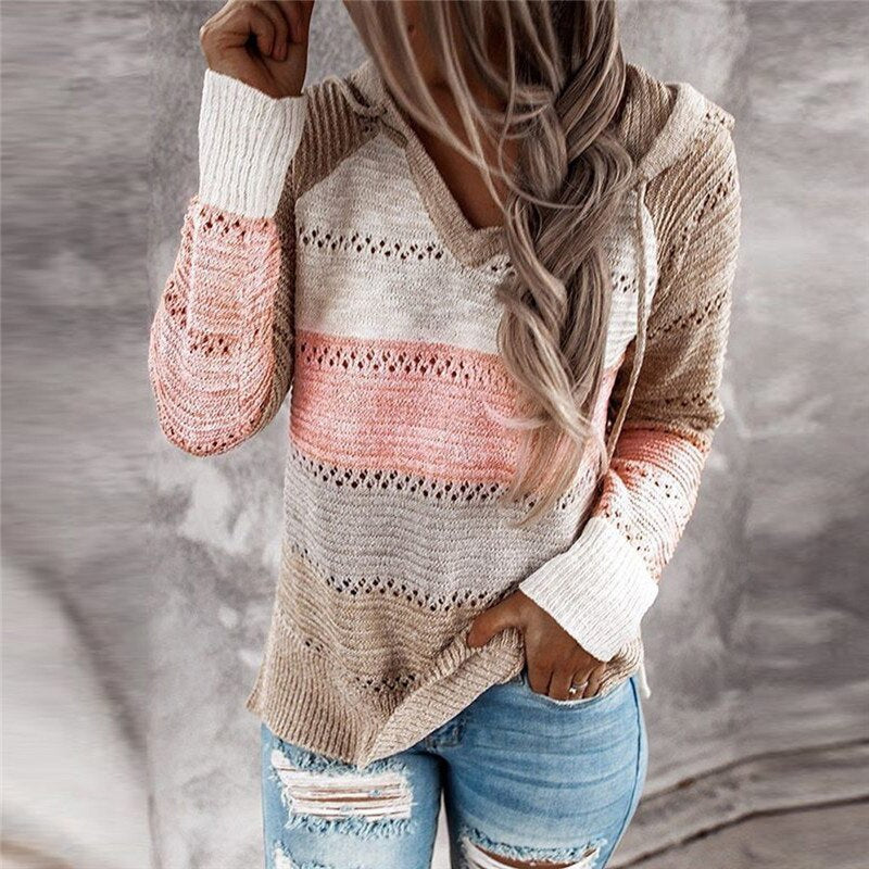 Ria - Comfy Patchwork Hooded Sweater