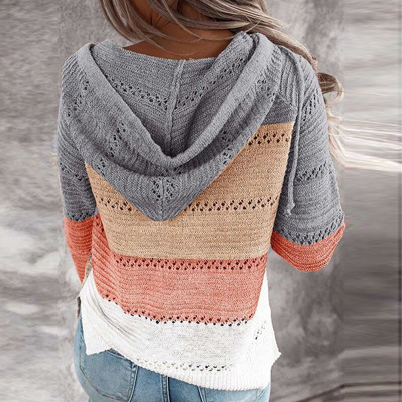 Ria - Comfy Patchwork Hooded Sweater