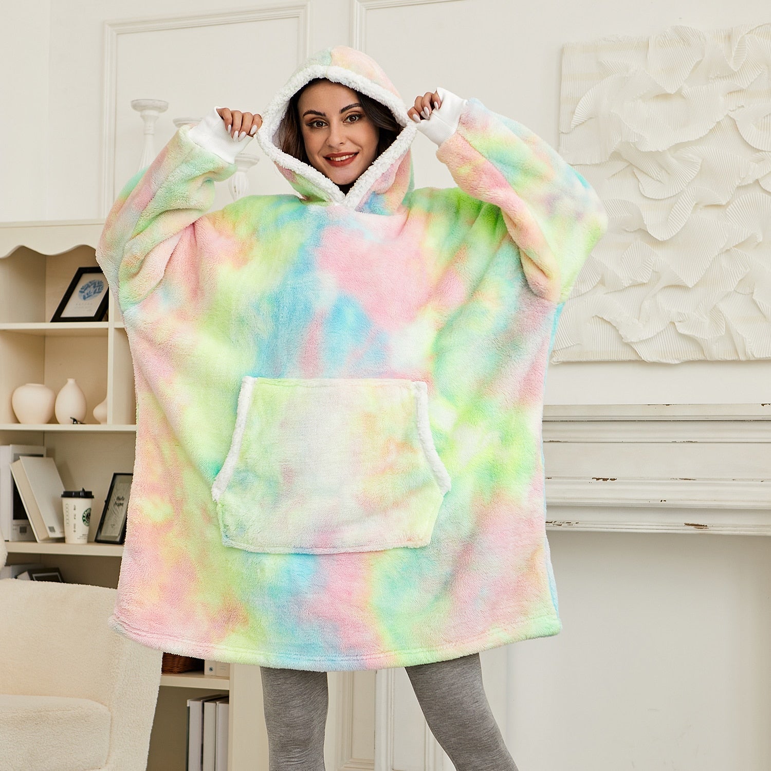 Janny - Lovely combination of soft hooded jacket and cozy blanket in one