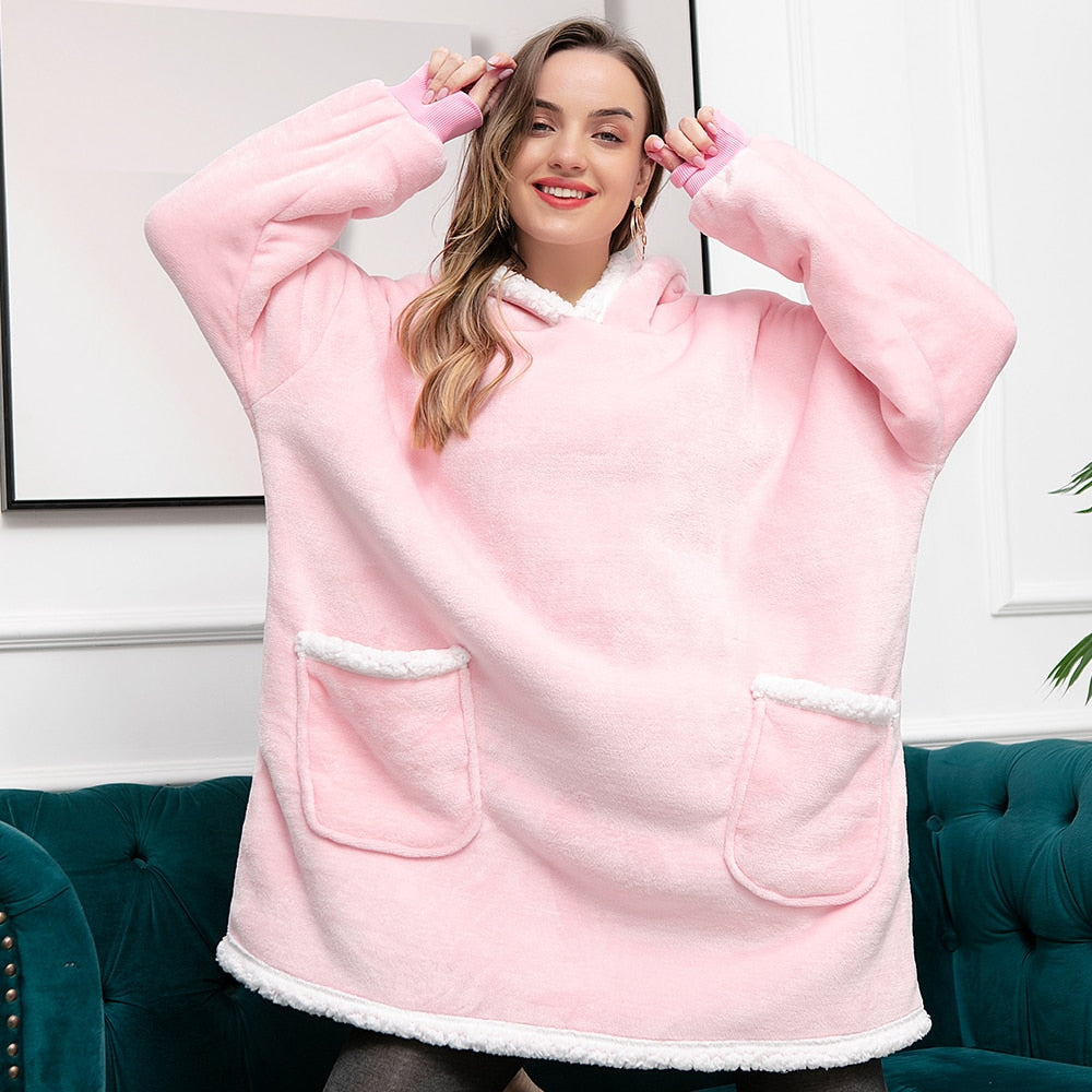 Janny - Lovely combination of soft hooded jacket and cozy blanket in one