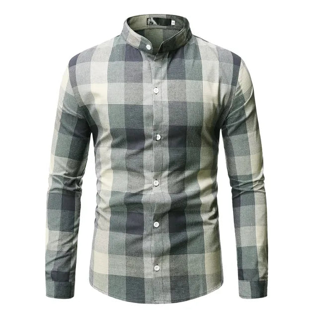 Dax - Check shirt with long sleeves and a stand-up collar