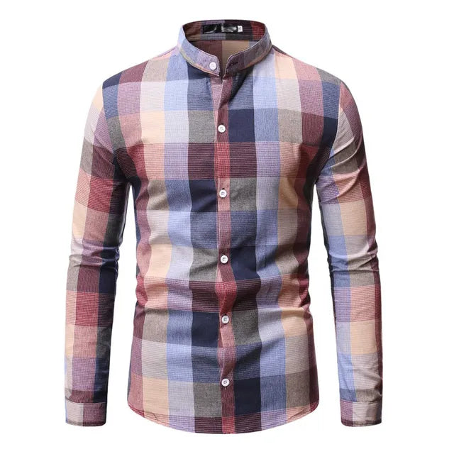 Dax - Check shirt with long sleeves and a stand-up collar