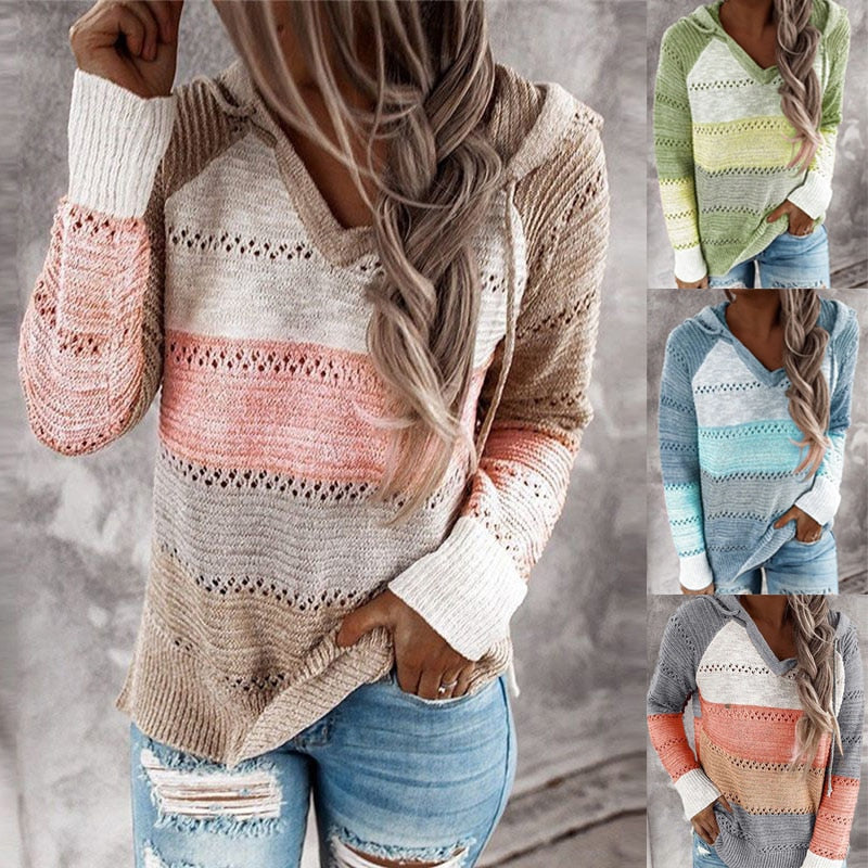 Ria - Comfy Patchwork Hooded Sweater