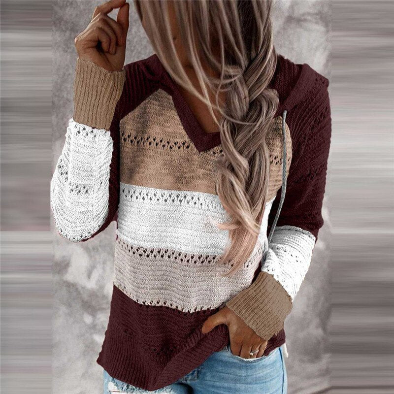 Ria - Comfy Patchwork Hooded Sweater