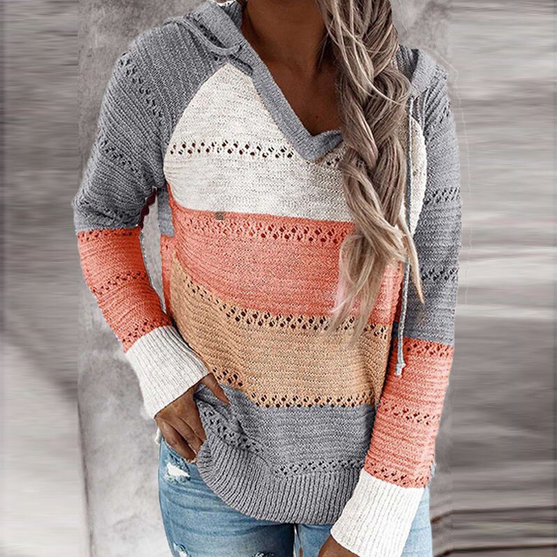 Ria - Comfy Patchwork Hooded Sweater