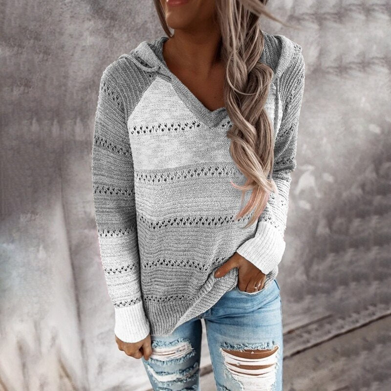 Ria - Comfy Patchwork Hooded Sweater