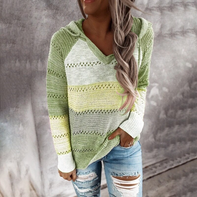 Ria - Comfy Patchwork Hooded Sweater