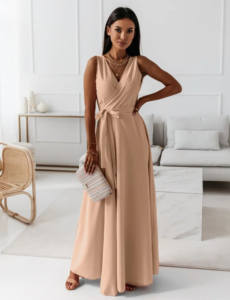 Lyra -  A long dress with a V-neck for women