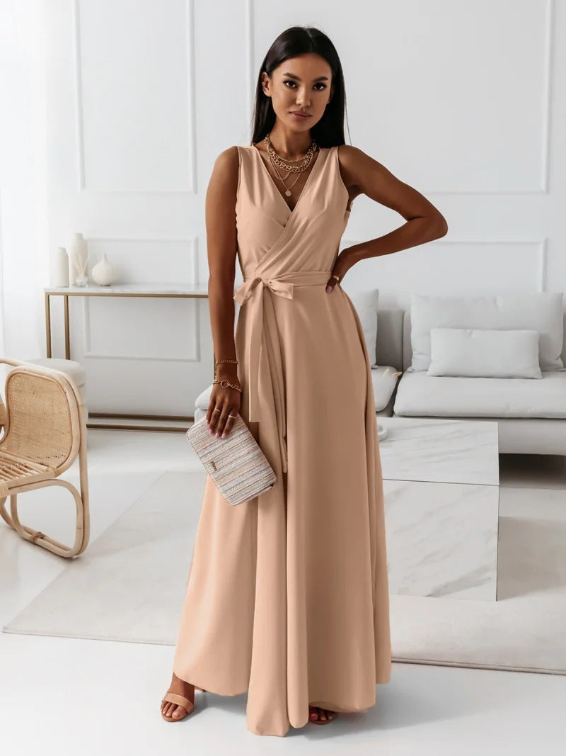 Lyra -  A long dress with a V-neck for women