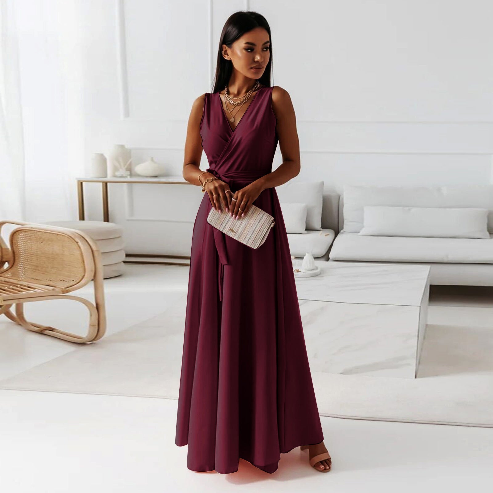 Lyra -  A long dress with a V-neck for women