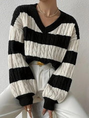 Kayleigh - Autumn/winter striped V-neck jumper